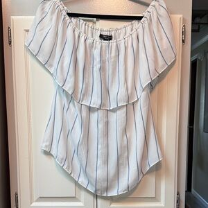 White House Black Market White Top with Blue Pinstripes NWT LP
